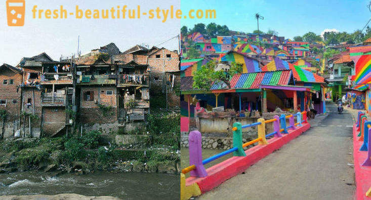 Hiše na indonezijskem vasi pobarvane v vseh barvah mavrice